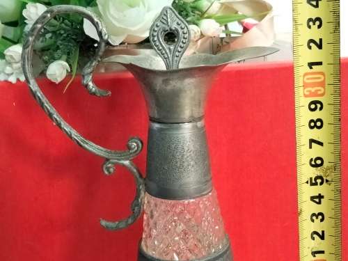Claret Decanter Prescut Lead Crystal Metal ScrollHANDLE spout EmbossedLOOK At My BUY NOW*NO WAITING