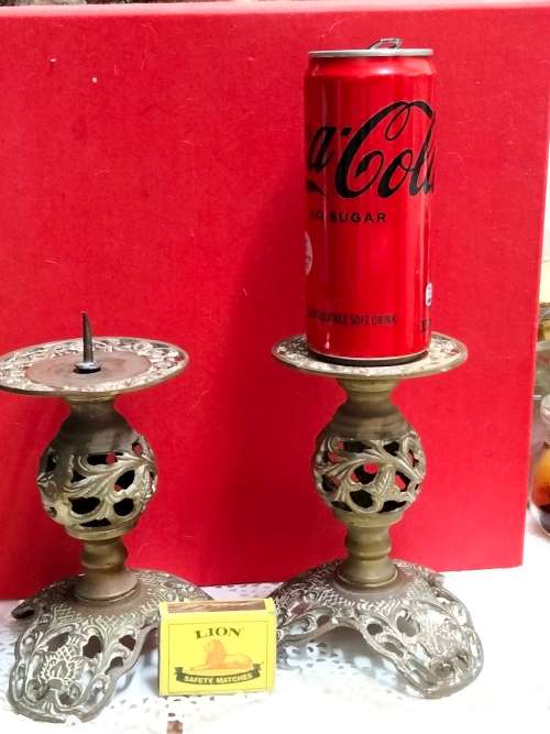 2 ELWECO Ornate Intricate Scrolls Embossed designBRASS CANDLE HOLDER 922  - DECORATIVE