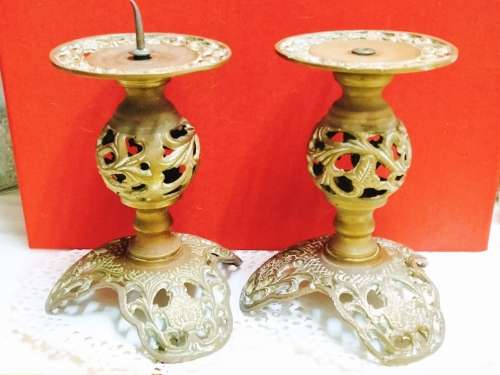 2 ELWECO Ornate Intricate Scrolls Embossed designBRASS CANDLE HOLDER 922  - DECORATIVE