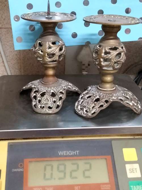 2 ELWECO Ornate Intricate Scrolls Embossed designBRASS CANDLE HOLDER 922  - DECORATIVE