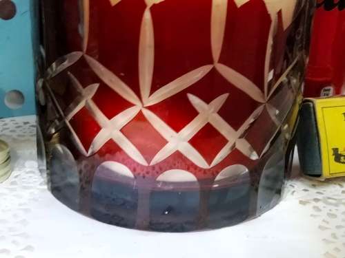 Crystal Diamond Cut Glass thumbies hand painted candle holder or Ice bucket