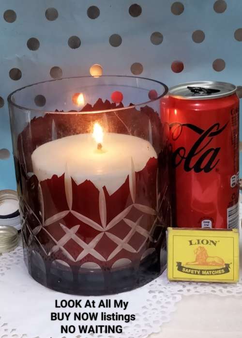 Crystal Diamond Cut Glass thumbies hand painted candle holder or Ice bucket