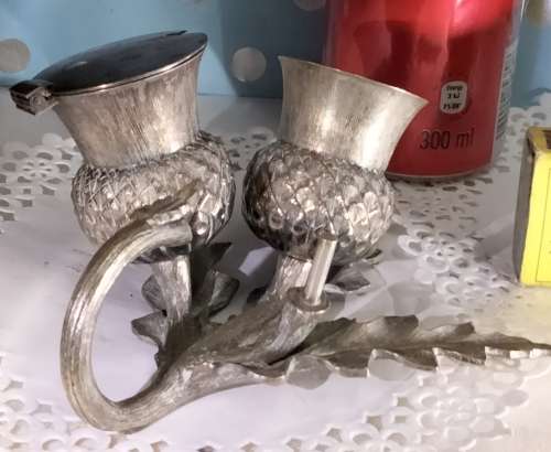 RARE Scottish Form Silver Plate Thistle Cruet Set 1 Pot lost LOOK At All My BUY NOW listings NO WAIT