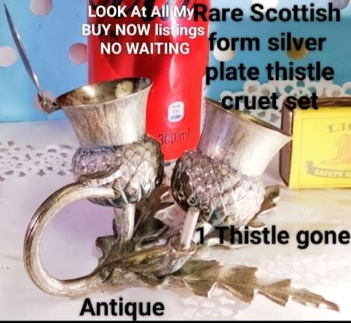 RARE Scottish Form Silver Plate Thistle Cruet Set 1 Pot lost LOOK At All My BUY NOW listings NO WAIT