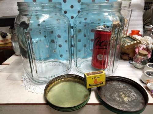 1 Sweeties Glass Bottles + Green Tin lid HOOSIER  Bid for 1 - Available 2 at My Buy Now-No Waiting