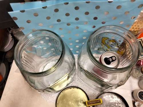 1 Sweeties Glass Bottles + Green Tin lid HOOSIER  Bid for 1 - Available 2 at My Buy Now-No Waiting