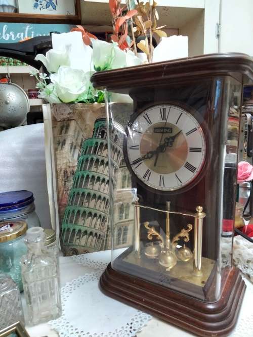 Blessing CLOCK in wood case battery operated clock no mechanism bottom part works