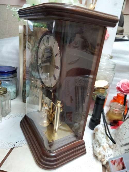 Blessing CLOCK in wood case battery operated clock no mechanism bottom part works