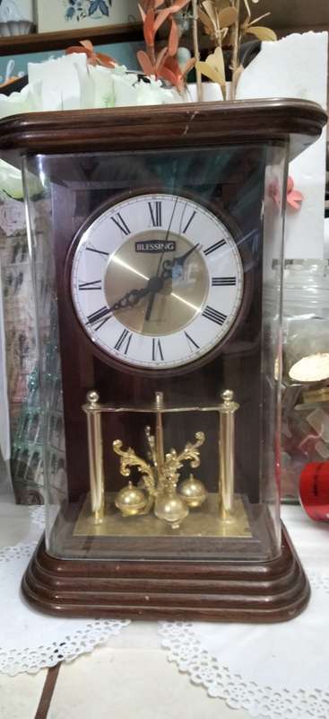 Blessing CLOCK in wood case battery operated clock no mechanism bottom part works