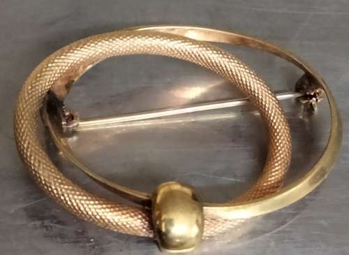 BROOCH Celtic Love KNOT Vintage ROLLED GOLD stamped1O/OOO BROOCH2CIRCLES Textured Smooth Circles
