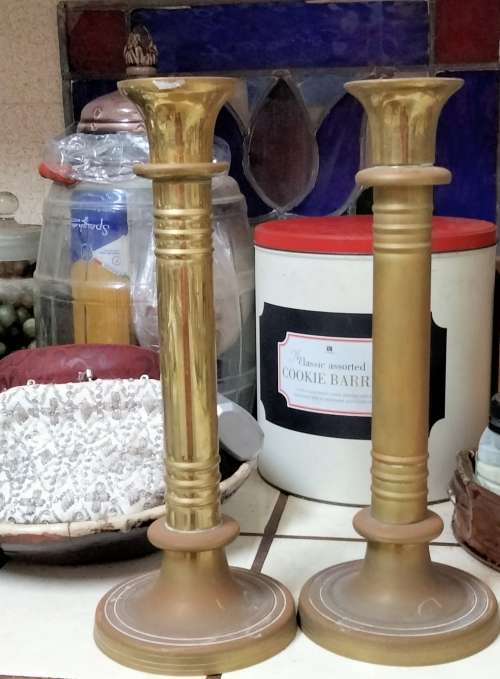 BRASS  2 Corinthian Column Candle holders 2.428 kgs H 35 cm LOOK At My BUY NOW LISTINGS NO WAITING