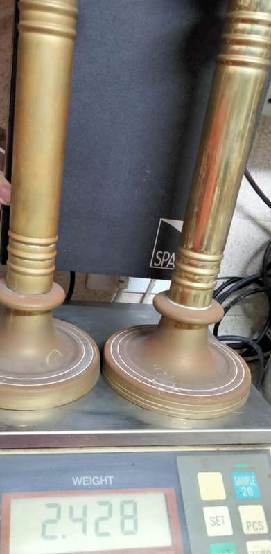 BRASS  2 Corinthian Column Candle holders 2.428 kgs H 35 cm LOOK At My BUY NOW LISTINGS NO WAITING