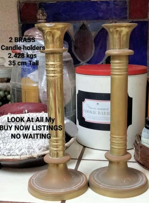 BRASS  2 Corinthian Column Candle holders 2.428 kgs H 35 cm LOOK At My BUY NOW LISTINGS NO WAITING