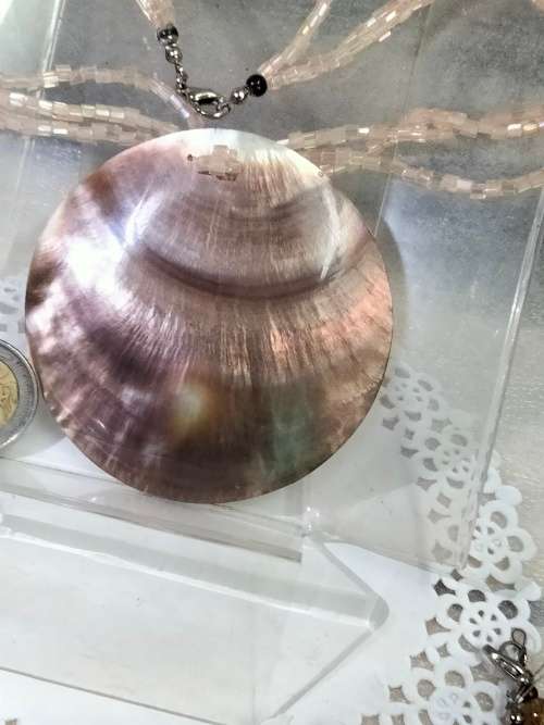 Necklace -STATEMENT MOTHER of Pearl Pendant beads Sea OrLOOK at My BUY NOW Listings NO WAITING