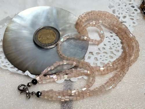 Necklace -STATEMENT MOTHER of Pearl Pendant beads Sea OrLOOK at My BUY NOW Listings NO WAITING