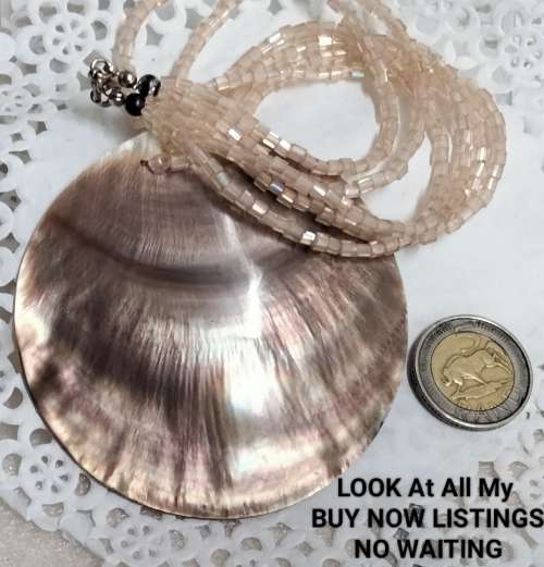 Necklace -STATEMENT MOTHER of Pearl Pendant beads Sea OrLOOK at My BUY NOW Listings NO WAITING