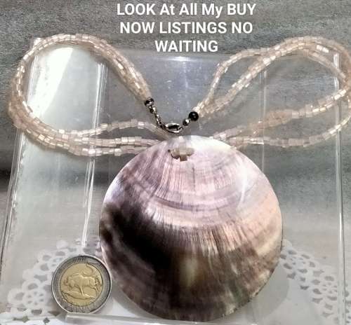 Necklace -STATEMENT MOTHER of Pearl Pendant beads Sea OrLOOK at My BUY NOW Listings NO WAITING