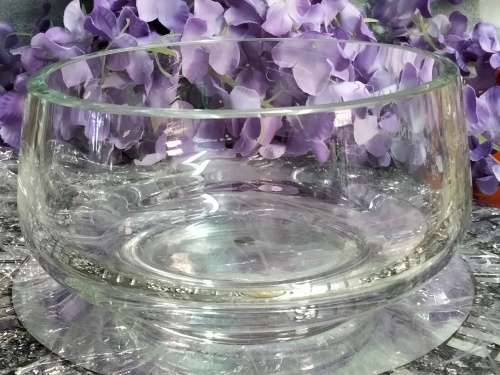 VASE Lead Crystal clear GLASS .only script on on side  LOOK At All My BUY NOW LISTINGS NO WAITING