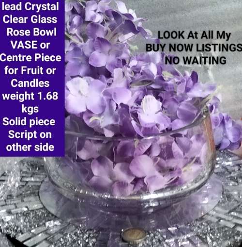 VASE Lead Crystal clear GLASS .only script on on side  LOOK At All My BUY NOW LISTINGS NO WAITING