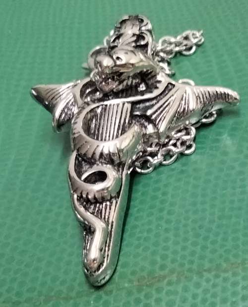 Celtic style STEEL DRAGON SWORD PENDANT+Neck Chain Silver Tone LOOK at My BUY NOW Listing NO WAITING