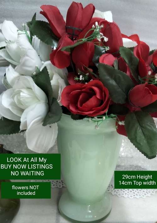 Vase Glass Green Top opening wide LOOK At My BUY NOW listings NO WAITING