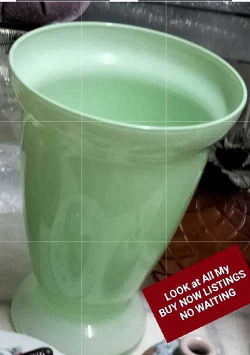 Vase Glass Green Top opening wide LOOK At My BUY NOW listings NO WAITING