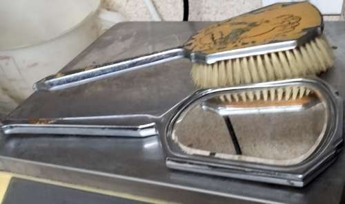 Art Deco SILVER vanity bevelledGlass Mirror+1hairBrush Not Set LOOK MyBUY NOW ItemsNoWAITING