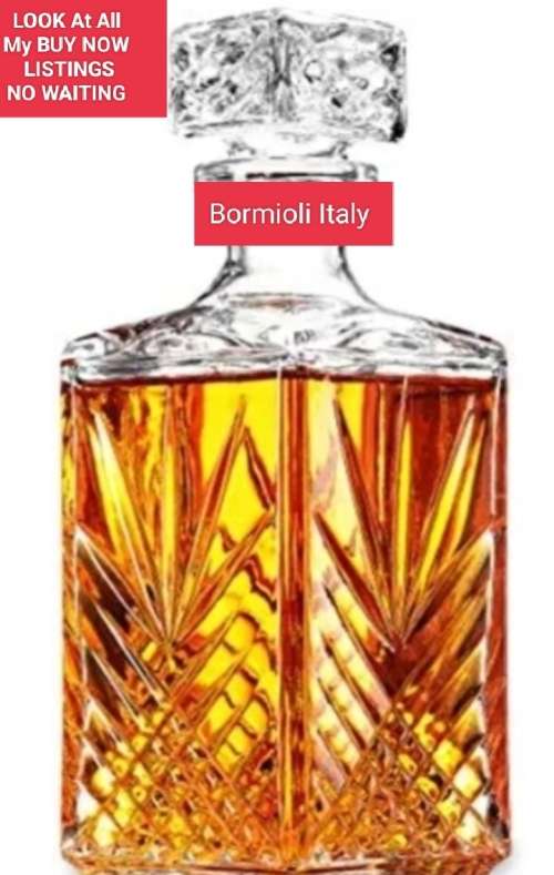 DECANTER +Stopper Crystal cut diamond + furn base stamp ITALY 5 LOOK At My BUY Listings NO WAITING