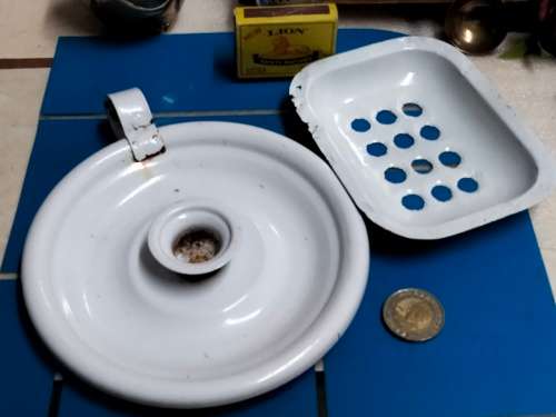 1Enamel SOAP Dish 1Candle stick holder 1MUG distressed Refurbished LOOKatMy BUY NOW ITEMS NO WAITING