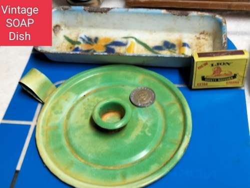 VTG1Enamel SOAPdish distressed+1metalCandle holder refurbishedLOOK At My BUY NOW LISTINGS NO WAITING