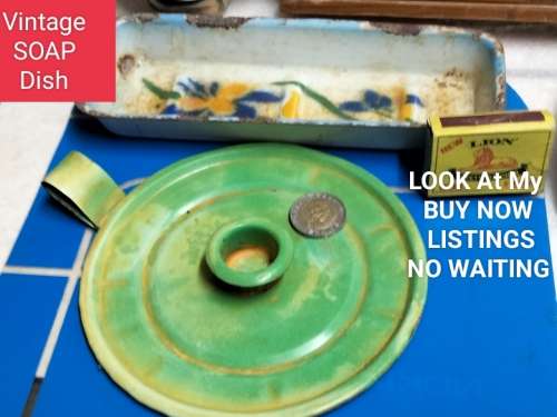 VTG1Enamel SOAPdish distressed+1metalCandle holder refurbishedLOOK At My BUY NOW LISTINGS NO WAITING