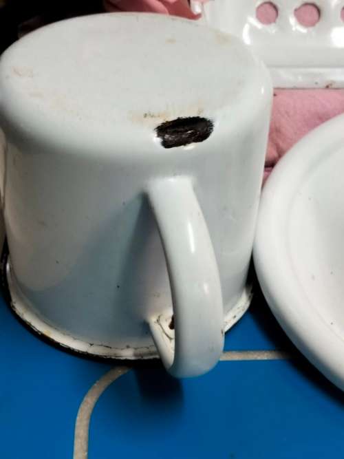 1Enamel SOAP Dish 1Candle stick holder 1MUG distressed Refurbished LOOKatMy BUY NOW ITEMS NO WAITING