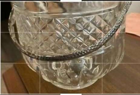 Ice bucket VINTAGE glass diamond design has hammered handle metal LOOK At My BUY NOW LISTING
