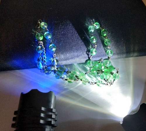 1  Necklace Bohemian Czechoslovakia 1930s Uranium ?glass beads green faceted beads restrung see test