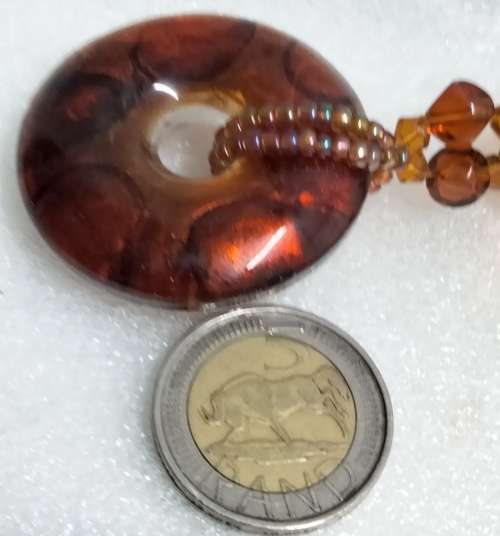 Necklace MURANO Italy glass Silver foil lampwork Pendant + Amber heart long drops glass beads