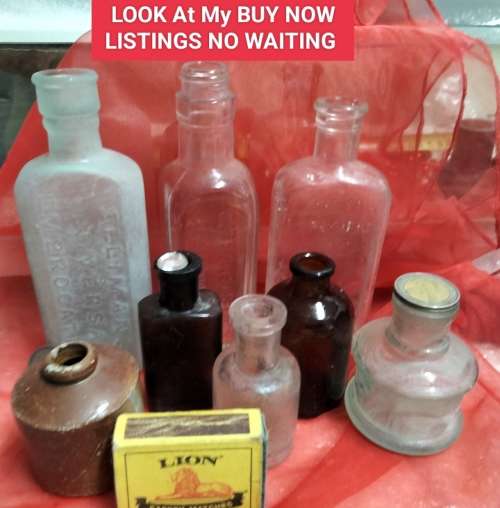 8 MIX embossed Dig  bottle Medicine Ink Food CondimentsLook At My BUY NOW LISTINGS NO WAITING