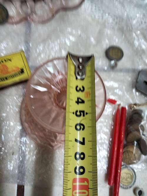 Pink lace cake Plate Glass Anchor Hocking cut outs edge +Note free 2 pink glass Cups have chips