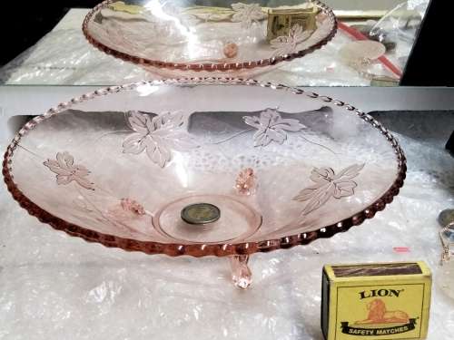 Glass BOWL -SNAIL FEET Embossed leaves LOOK At My BUY NOW LISTINGS NO WAITING