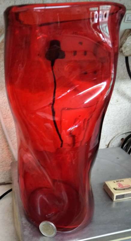 VASE Ruby Red heavy Glass*TRICORN*PINCH Hand Blown PONTLE+ Bubbles LOOKatMy BUY NOW items NO WAITING