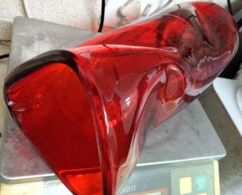 VASE Ruby Red heavy Glass*TRICORN*PINCH Hand Blown PONTLE+ Bubbles LOOKatMy BUY NOW items NO WAITING