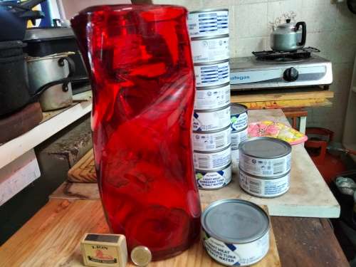 VASE Ruby Red heavy Glass*TRICORN*PINCH Hand Blown PONTLE+ Bubbles LOOKatMy BUY NOW items NO WAITING
