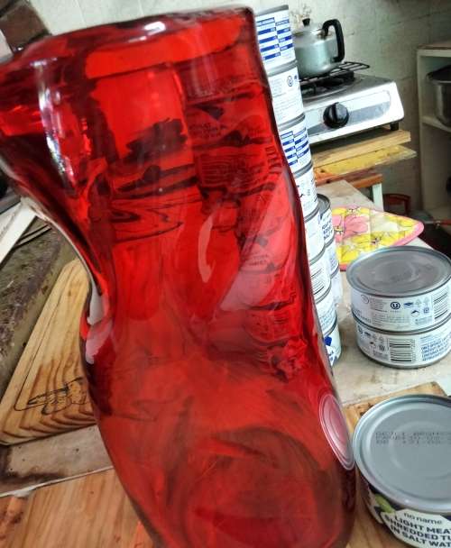 VASE Ruby Red heavy Glass*TRICORN*PINCH Hand Blown PONTLE+ Bubbles LOOKatMy BUY NOW items NO WAITING