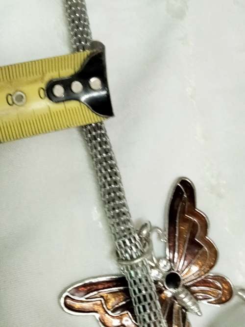 NECKLACE Butterfly Cloisonné Crystals black Onyx style stones chain 42 cm LOOK At My BUY NOW LISTING