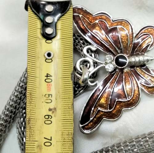 NECKLACE Butterfly Cloisonné Crystals black Onyx style stones chain 42 cm LOOK At My BUY NOW LISTING