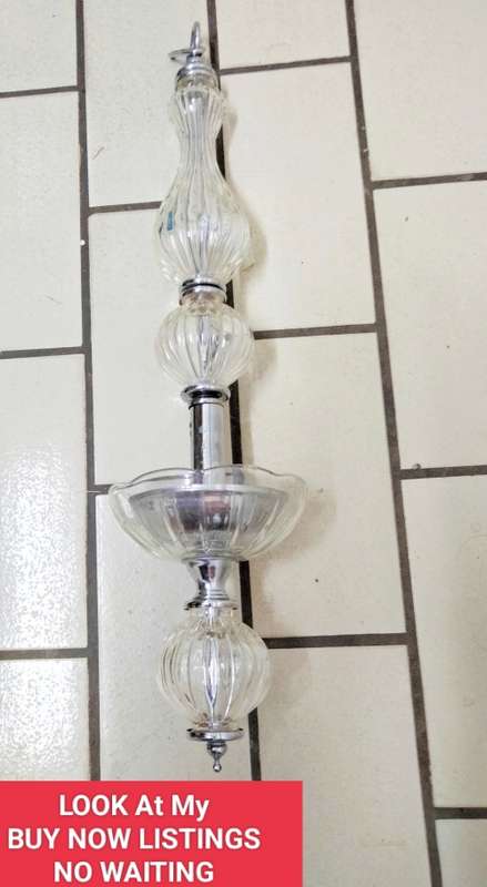 Chandelier ART Deco Chrome+3 ribbed Glass NO electric partsLOOK At My BUY NOW LISTINGS NO WAITING