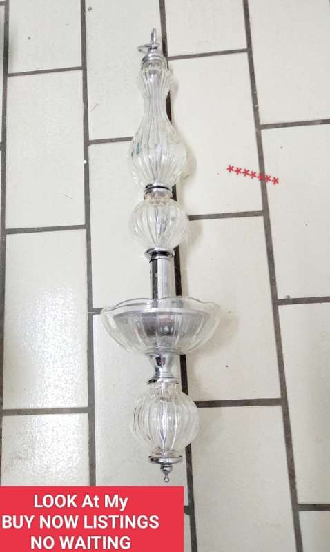 Chandelier ART Deco Chrome+3 ribbed Glass NO electric partsLOOK At My BUY NOW LISTINGS NO WAITING