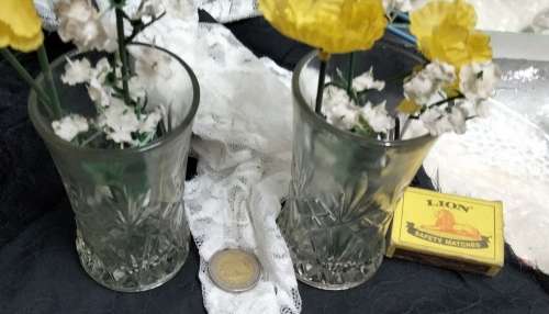 2 Posy Vases diamond+ leaved cut pattern LOOK At My BUY NOW LISTINGS NO WAITING