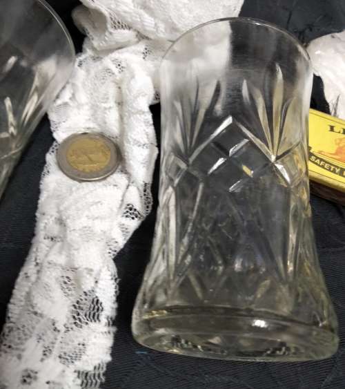 2 Posy Vases diamond+ leaved cut pattern LOOK At My BUY NOW LISTINGS NO WAITING