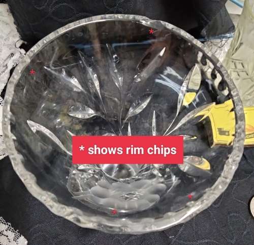 VASE - CUT GLASS LEAD CRYSTAL Brierley Rose Cut* Thumbies* Star base Rim Chips