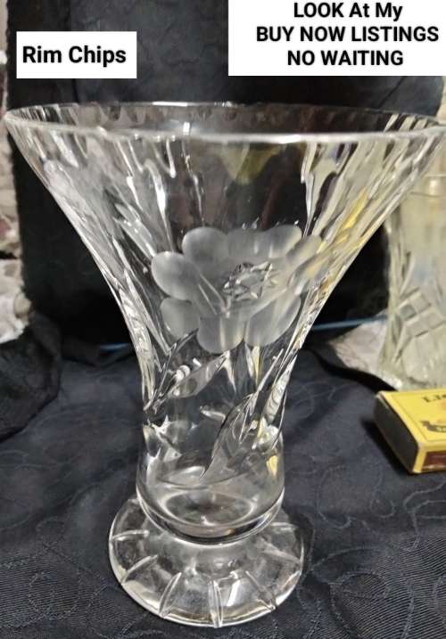 VASE - CUT GLASS LEAD CRYSTAL Brierley Rose Cut* Thumbies* Star base Rim Chips
